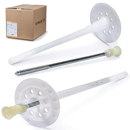 STRÜBER Dämmstoffdübel mit TX-Antrieb für WDVS (Ø 8x215 mm – 100 Stück) Tellerdübel Schraubdübel Torx Metalldorn Stahlnagel Thermodübel für Styropor und Mineralwolle Fassadendämmung Wärmedämmung ETA