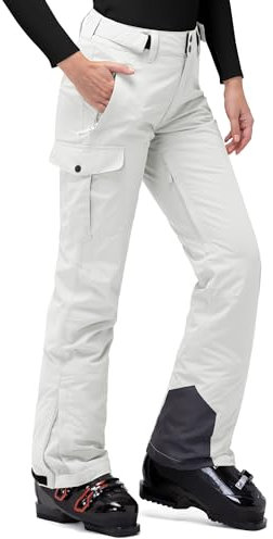 33,000ft Damen Skihose Outdoorhose Wasserdicht Winddichte Softshellhose Warme Gefütterte Thermohose Wanderhose Winter Ski Pants Women Weiß S