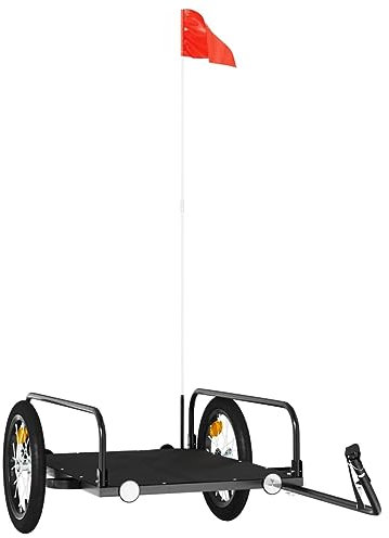 vidaXL Fahrradanhänger, Anhänger für Fahrrad, Lastenanhänger mit Deichsel Sicherheitsflagge, Transportanhänger 45kg, Schwarz Eisen
