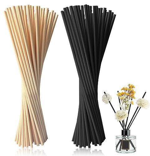 halercay 100 Piezas Palos Difusores De Palos Ambientador,Varillas difusoras de Esencial para Fragancia de Aroma,Palitos para ambientador Dormitorios y Oficinas (Negro,Wood Color)