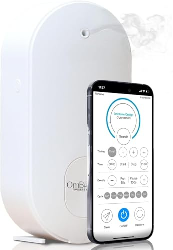Ombiance - Difusor de Aromas y Aceites Esenciales | Aromaterapia | Controlado por Aplicación | Cubre hasta 300m³ | Absorbe Olores | Seguro para Niños y Mascotas | Blanco