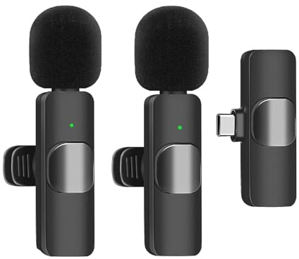 Lancoon 2 Delar Trådlös Mikrofon Kompatibel med Android Laptop Small Lapel Mic med Plug and Play Brusreducering för Livestreaming Vlog-Intervju