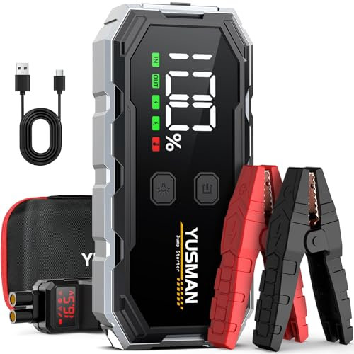 YUSMAN Starthilfe Powerbank 4000A, 12V Starthilfe Powerbank für pkw(8L Benzin oder 6L Diesel), powerbank starthilfe Auto mit LCD Display und Unterstützt 4 LED-Lichtmodi, Unterstützt Schnellladung