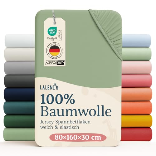 Laleni Basic Drap Housse Bebe 80x160cm - Lot de 1 - Respirant Et Doux - 100% Coton (135 g/m²) - Certifié Oeko-TEX 100 - Summer Green - Vert