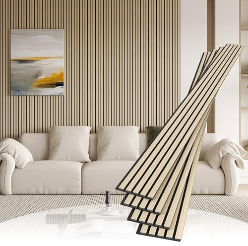 POHARE 4 Pack Wood Slat Wall Wood Paneling,95 x 8 in Soundpoof Wooden Engineered Wooden Slat Wall Panels,Stylish Acoustic Wall Panels for Interior Walls Decor with Felt Backing,Natural