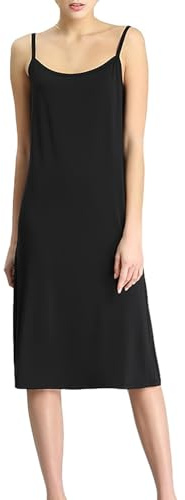 Jamron Donna Taglie Forti Abito Sottoveste Lunga con Spalline Sottili Camicia da Notte Elegante Senza Maniche Nero 5XL