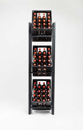 Homemetall Getränkekistenregal 3 Kisten mit 500 kg Tragkraft - Kistenregal extrem stabil & höhenverstellbar - Regal für Getränkekisten einfache Montage - Getränke-Regal schwarz aus Metall - Single