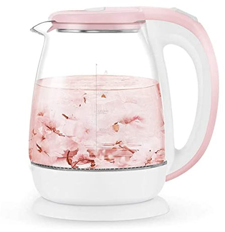 -Kitchen Kettles, Kettles, Made of Glass and Stainless Steel 1.8 L, Cordless Water Kettle with Led Illuminated, Fast Boil Tea Water Kettle, Auto Shutoff & Boildry Protection/Pink/17 * 17 * 25Cm