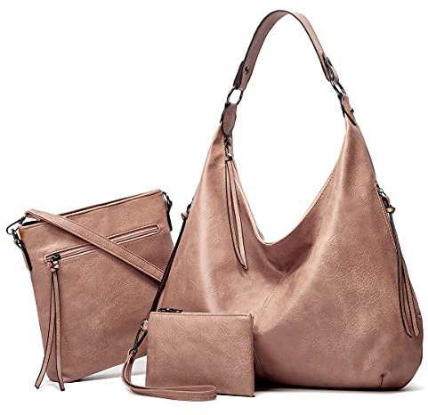 Pahajim Sac a Main et Portefeuille Femme Sac Bandoulière Femme Grand Cabas Cuir Souple Sac Hobo Fourre Tout Femme Tote Bag Imperméable pour Travail, Voyage, Shopping(Rose)