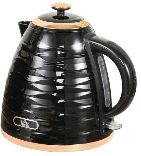 HOMCOM Electric Kettle, 1.7L, Fast Boil, 3kW Cordless Water Kettle with Removable Washable Anti-scale Filter, Auto Shut-off, 360° Swivel, BPA Free, Black Water Ripple Texture