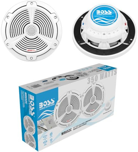 KIT SET PER BOSS AUDIO SYSTEMS MR652C 2 altoparlanti marini coassiali sistema 2 vie da 16,5 cm 165 mm 6,5 di diametro, 175 watt rms 350 watt max, 4 ohm, 90 db, impermeabili, barca, mare, a coppia
