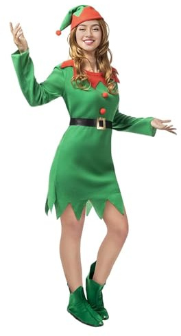 Funidelia Disfraz de elfa duende con zapatos para mujer, Navidad, Incluye vestido, gorro, cinturón y zapatos - Traje para adultos para fiestas, Carnaval y Halloween, Talla L