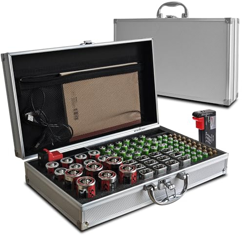 SSS·GRGB Battery Storage Case with Battery Tester, Aluminum Battery Organiser Box Holds 100+ various types of Batteries (AA AAA C D 9V), Hard Case Waterproof Fireproof (Not Includes Batteries) Silver