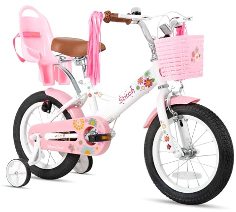 JOYSTAR Little Miss 12 Inch Kids Bike for Ages 2-4 Years Toddler Bike with Doll Seat Training Wheels 12 Princess Girls Bicycle with Basket Bike Streamers Kids' Bikes White