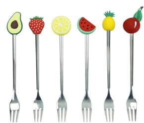 Brandani 50034 FORCHETTINA SILVER FRUTTI ASS SET 6 PZ INOX/SILICONE, 16 cm