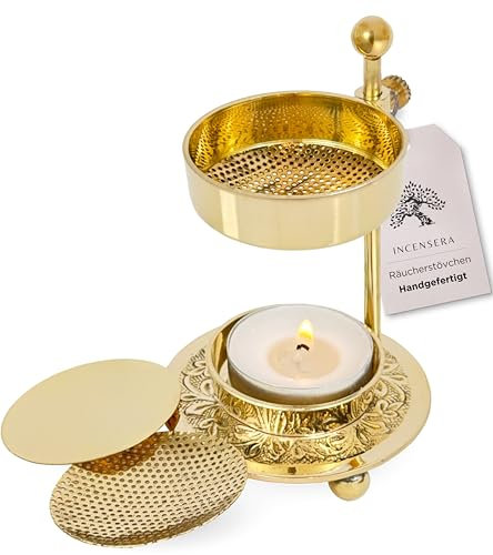 Bruciatore Incenso Con Colino – bruciatore oro per resine/erbe, robusto contenitore Colino Incense Burner, accessori per affumicatura - Resin Incense Burner