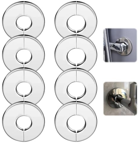 8 Pcs Shower Pipe Cover Plate, Wall Split Flange Pipe Covers Silver, Stainless Steel Round Escutcheon Plate for Decorative Pipe Wall Holes (28 mm/ 35 mm Diameter)