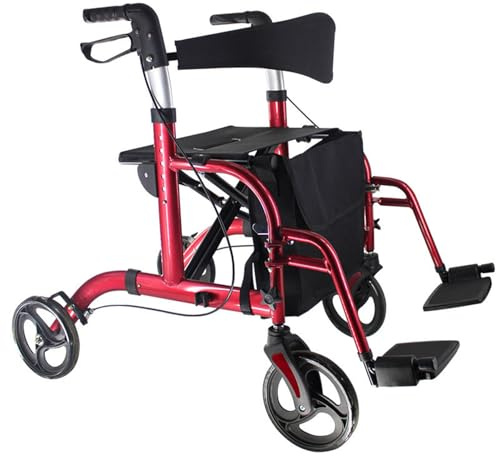 SFKLYU Déambulateur pour Seniors, Déambulateur Tout Terrain Léger et Pliable avec Dossier Confortable et Porte Canne, pour la Rééducation des Patients Hémiplégiques