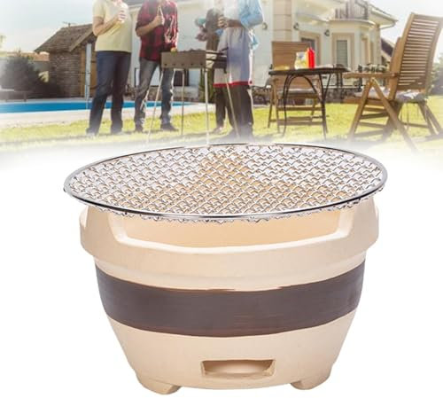Piccola griglia a carbonella, barbecue giapponese in ceramica, portatile, ventilata, per campeggio e giardino, griglia rotonda a carbone per cucinare all'aperto