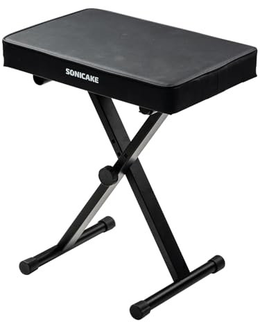 SONICAKE Klavierbank Höhenverstellbare, X-Rahmen Keyboardhocker mit 6cm Dicker Polsterung, faltbar & tragbar für Klavier, Orgel, Synthesizer Schwarz