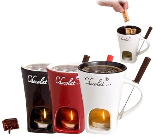 Aloka Olivia Yang Taza para Fondue de Chocolate, Taza para derretir Chocolate con Tenedores, Juego de Calentador de Mantequilla, Taza de café para Fondue Multiusos para Caramelo, Tapas, Queso