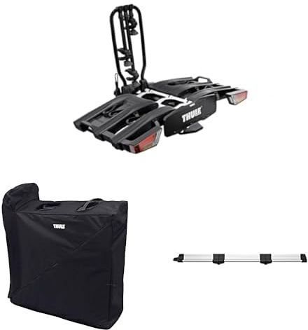 Thule Easyfold XT Piattaforma Gancio Traino Portabici nero 3 bici con borsa da trasporto e rampa di carico
