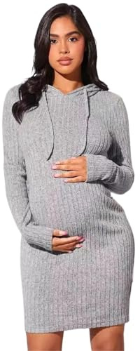 GMGQJST Vestidos De Maternidad Vestidos de Embarazo, Ropa de Maternidad Relajante, otoño, Color sólido, Sudadera de Punto, Vestido Diario, Falda Ajustada, Ropa de Mujer(Light Grey,M)