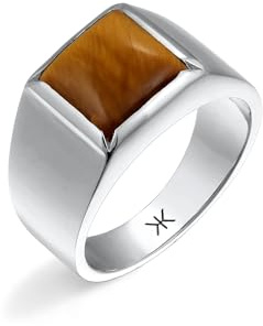 Kuzzoi Anello da uomo in argento massiccio 925 lucidato, con, 62, Argento sterling, Pietra tigrata