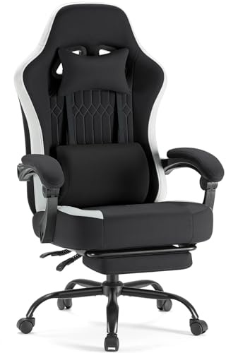 DUMOS Gaming Chair with Linkage Armrests, Video Game Chairs with Pocket Spring Cushion, Ergonomic Computer Silla Gamer Office Desk Chair with Footrest for Adults & Students, Black