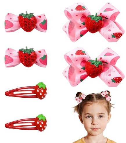 Vesavifaka 6 piezas de accesorios para cabello de fresa Kawaii, pinzas para el cabello de niñas niñas pequeñas – Lazos de cabello rosa, pasadores de fruta, metal hipoalergénico, pinzas