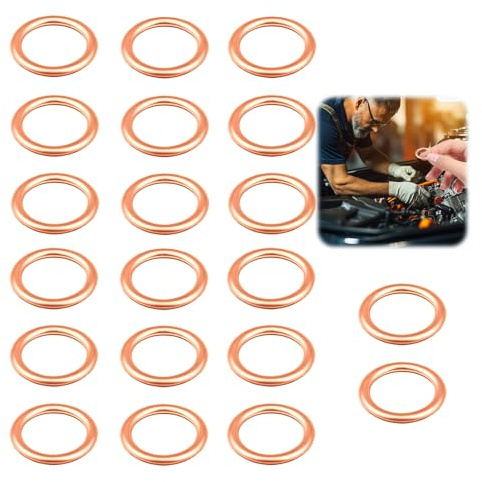Set di 16 anelli di tenuta in rame, rondelle M16 x 22 mm, vite di scarico dell'olio, Metrica in Rame per Guarnizioni a Compressione, accessori per carburante