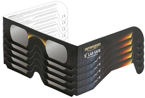 5x Occhiali per eclissi Omegon Solar Safe | Osservazione Sicura | Conformi ISO 12312-2 | Lenti in Polimero Antigraffio | Made in USA | Per l'Eclissi Solare 2027
