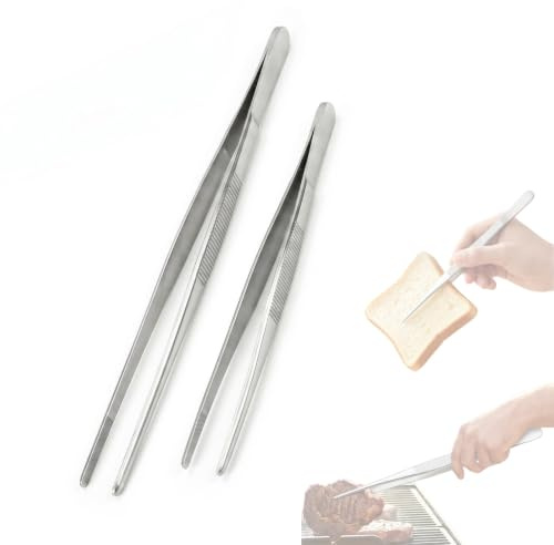 Pinze da cucina in acciaio inox, 20 cm e 30 cm, pinzette da cucina con punta dentata, pinzette per barbecue, per cucinare, grigliare, arrostire, barbecue e servire