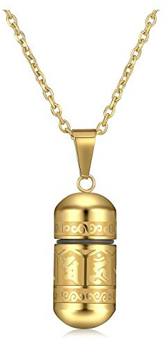 PiercingJak Collier Urne pour Cendres Bouddhiste Mantra Om en Acier Or