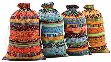 SumDirect 20 Bolsas de Arpillera de Lino Estilo Étnico Egipcio - Ligeras, Transpirables Con Cordón de Almacenamiento - Yute para Bodas, Fiestas, Joyería y Regalo