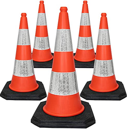 Coni segnaletici di Street Solutions, coni stradali per divieto di sosta. Base bilanciata e stabile, ideali per uso domestico e commerciale, design ad alta visibilità, confezione di 5 coni da 76 cm