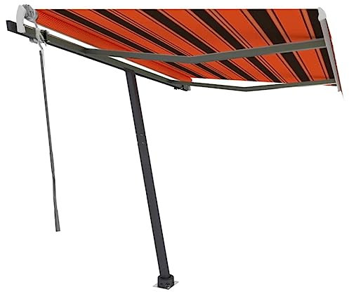 vidaXL Freestanding Manual Retractable Awning Folding Arm Manual Retractable Awning Patio Outdoor Garden Balcony 350x250 cm Orange/Brown