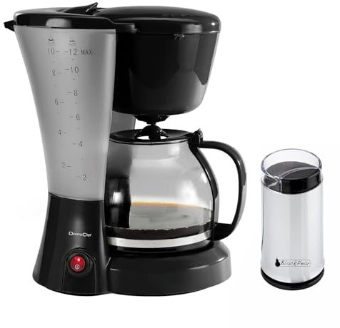 Molinillo de café con acabado de acero inoxidable + cafetera eléctrica. negro 12 tazas - DOM163N