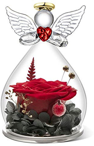 Qinqinxin Muttertagsgeschenke für Mama, Ewige Rose Engel Figur Geschenk für Mama Oma, Ewige Blume Kuppel Glas Engel, Infinity Rosen Geschenke für Frauen, Originelles Geschenke zum Muttertag Geburtstag