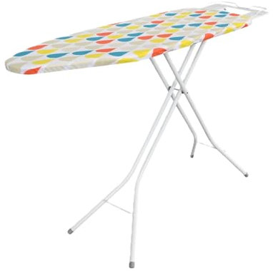 Lightweight Folding Ironing Board with Iron Rest, Sturdy 4 Leg With Strong Frame and 100% Cotton Cover Free Standing Ironing Board with Stand, Compact, Easy Carry (XLarge (122 x 38cm))