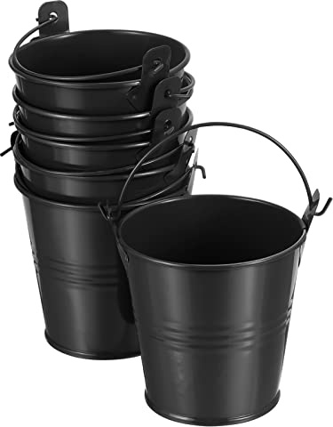 PATIKIL 3 Height Mini Metal Bucket, 6 Pack Colorful Metal Succulents Pot Party Decorative Pails with Handles for Small Succulents, Black