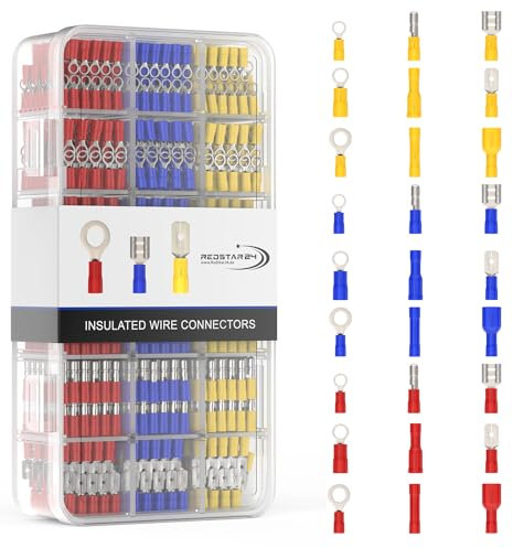 RedStar24 Kabelschuhe Set 700 Stk. Flachsteckhülsen, Rundstecker, Ringkabelschuhe & Stoßverbinder Sortiment 0,5-6,0mm² | Elektro-Set für KFZ, Elektrik & Heimwerker | Zuverlässige Quetschverbinder