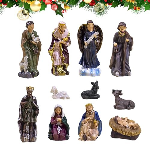 higyee Christus-Krippenstatue,11 Stück Weihnachtskrippe aus Kunstharz - Religiöse Krippe, Klassische Krippendekoration für Zuhause, Dekoration, Ornamente