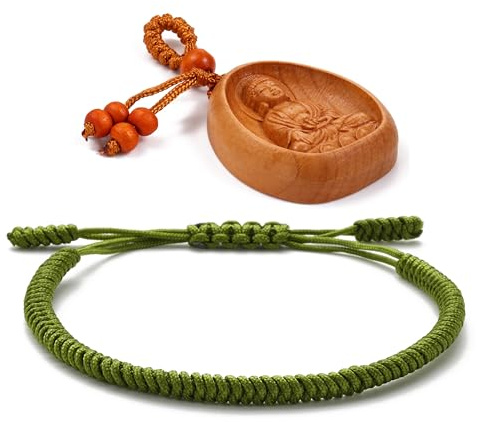 LUCKY BUDDHIST Bracciale Tibetano Buddista Regolabile – Bracciale in Corda Intrecciata per Uomo e Donna – Include Portachiavi Buddha in Legno