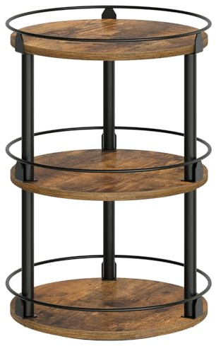 YATINEY Rotating Spice Rack, 3-Tier Storage Rack, Circle Spice Rack, Industrial Turntable Spice Holder, for Kitchen Countertop, Dining Table, Rustic Brown and Black XSR23BR