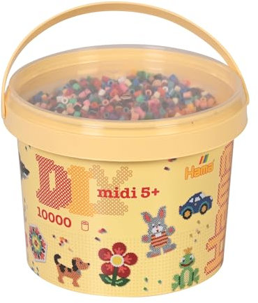 Hama Perlen 180-67 Bügelperlen im Eimer Nr. 180 mit ca. 10.000 bunten Midi Bastelperlen mit Durchmesser 5 mm in Volltonfarben Mix, Mehrfarbig, kreativer Bastelspaß für Groß und Klein
