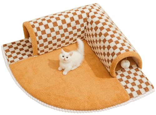 Lit Tunnel Pour Chat D'intérieur – Grotte 2 En 1 Avec Boule En Peluche, Confortable Et Résistant Aux Rayures, Jouets Pour Chiot, Lapin, Furet