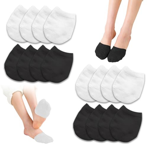 DERJDISF Zehensocken für Damen (39-42), 8 Paare - rutschfeste, Atmungsaktive Vorderfußsocken, Unsichtbare Halbsocken, Ballerina Socken für High Heels (Jeweils 4 Paare in Schwarz und Weiß)