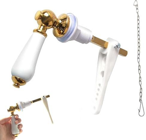 Wenrecu Ceramic Toilet Flush Handle, Replacement Universal Fit Cistern Chrome Plated Replacement Handle Cistern Lever for Toilet Cistern Tank Lever(Golden)