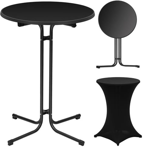 WOLTU Stehtisch klappbar, Bistrotisch mit Husse, Gartentisch wetterfest rund, Bartisch Ø 80 cm, Klapptisch, Beistelltisch Indoor Outdoor, für Garten Party Hochzeit, Metallrohre, Schwarz